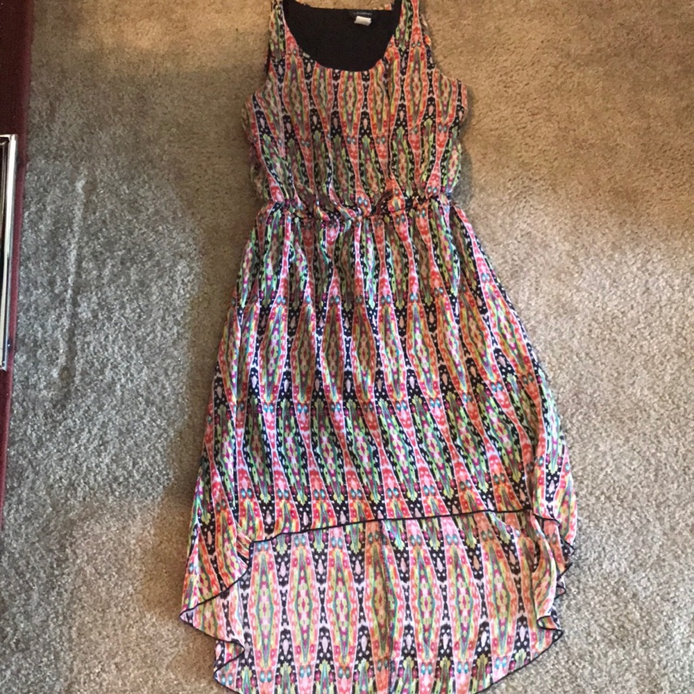 Vibrant patterned high-low dress
